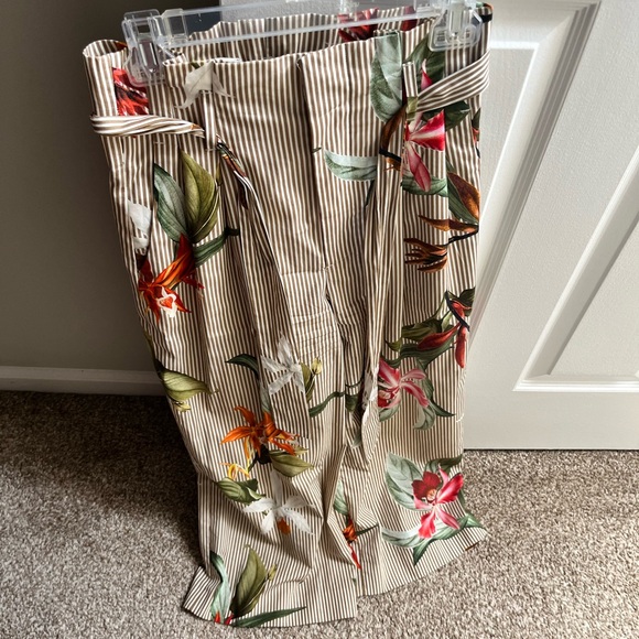 Zara Tropical Print Paper Waist Pants Knee Length - Picture 1 of 7